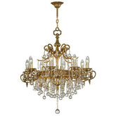 Asfour Crystal - Royal Chandelier - 12 Bulbs - Gold Oxide - Pear Clear